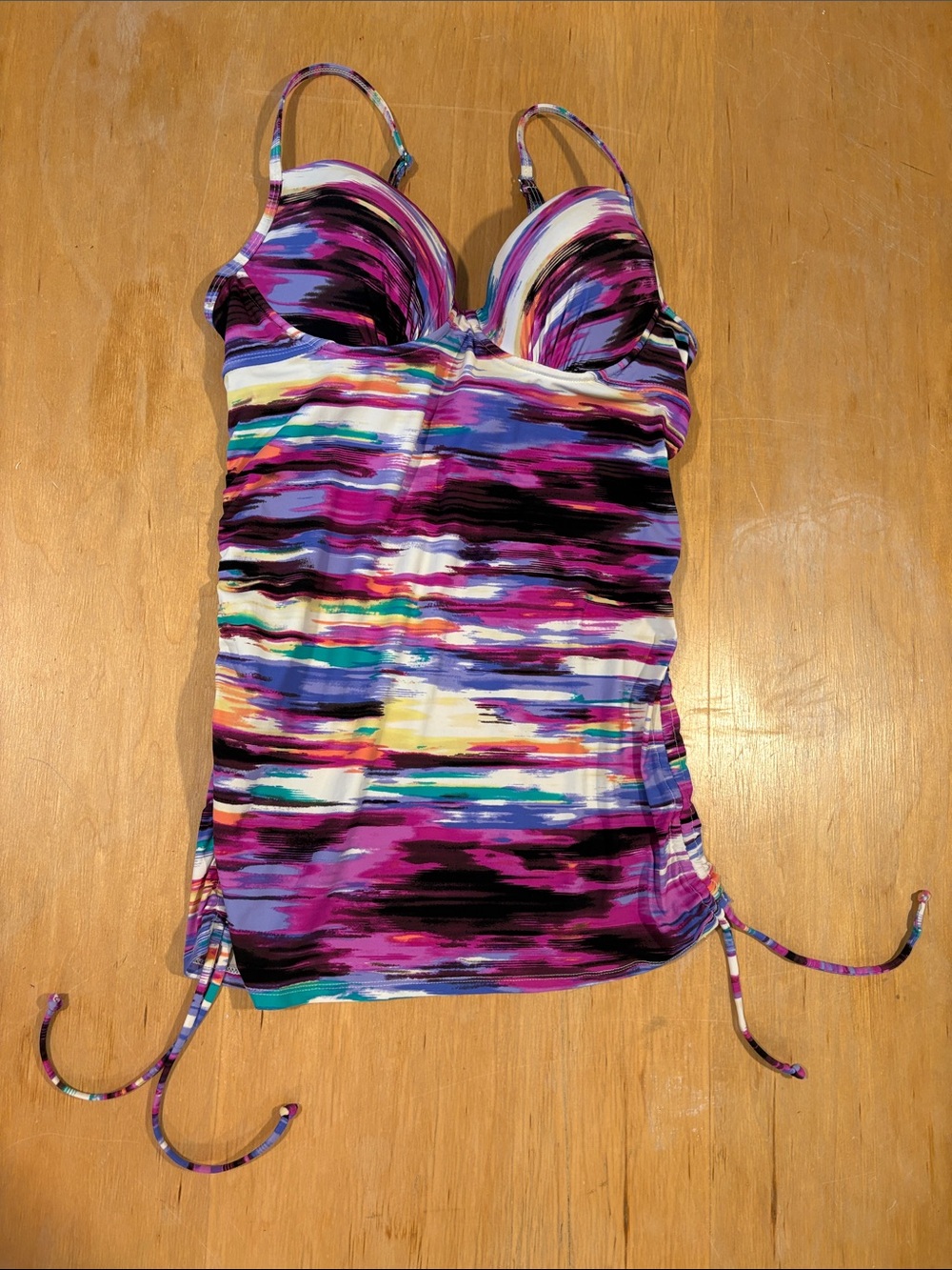 SPANX ~ Watercolor Multicolor Purple Pink Blue Striped Tankini Swim Top